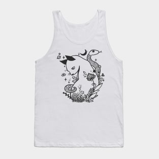 Cat And Snake With Flowers Tank Top